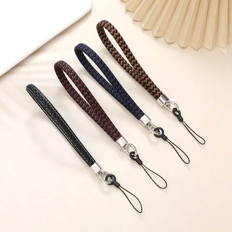 Handwoven Artificial Leather Phone Lanyard Anti-Drop Braided Wrist Strap Keychain For Phone Case Fashion Tech Accessory For Women Men
