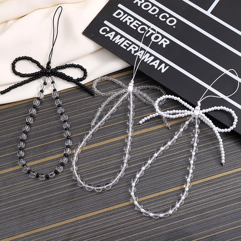 Handgefertigte Perlen Schleife Handykette Anti-Verlust Armband Kristall Acryl Perlen Handy Anhänger Für Damen Geschenk
