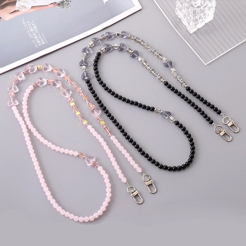 Acrylic Beaded Crossbody Phone Lanyard Heart Star Pendant Bag Strap Phone Chain Accessories For Women Anti-Lost Mobile Decor