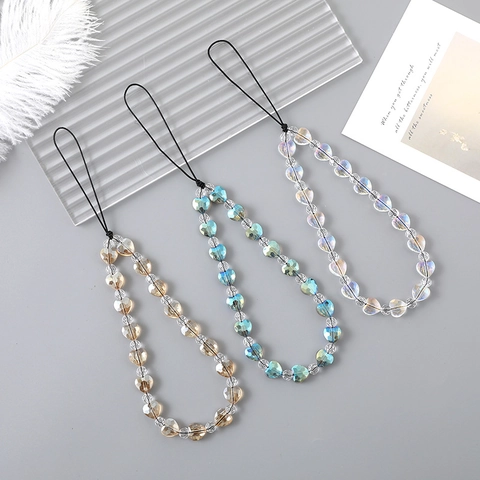 Irisierende Herz Perlen Handykette Handgefertigt Herzperlen Mobile Handy Lanyard Strap Für Damen Tasche Charme Dekorative Accessoires