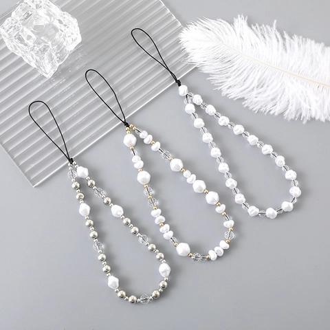 Handgefertigtes Künstliche Perlen Handy-Schlüsselband Herz-Anhänger Anti-Verlust Handy-Handgelenkband Taschen-Kette Für Damen Modisches Handy-Zubehör