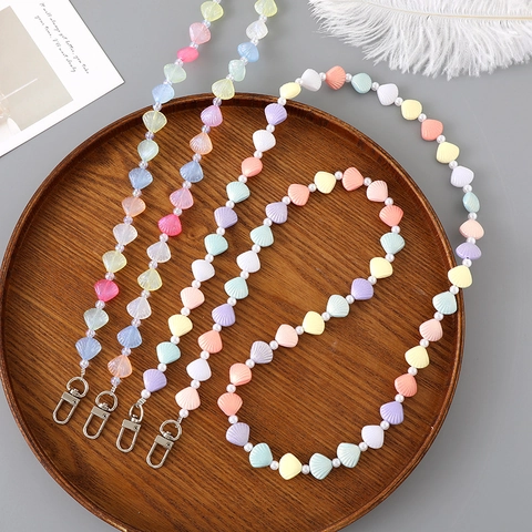 Correa para Teléfono Creativa de Cuentas de Concha de Acrílico Cadena Cruzada para Mujer Cuentas de Resina Macarrón Coloridas Colgante para Bolso de Perlas Artificiales Accesorio