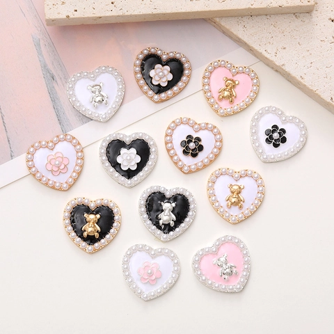 Breloques de Chaussures DIY Cœur Ours Fleur Alliage Künstliche Perle Émail Bouton Pour Crocs Décoration Coque Téléphone Bijoux DIY