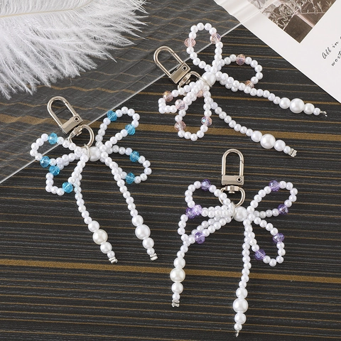 Mode Künstliche Perle Perlen Schleife Schlüsselanhänger Süß Strass Tasche Charme Handgeperlt Handyband Damen Schmuck