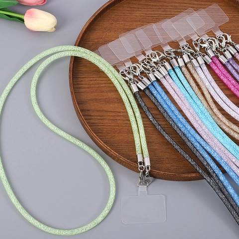 Cordino per Telefono in Corda a Rete Glitterata Catena Lunga Crossbody Con Fibbia in Metallo e Patch TPU per Donna Pendolare