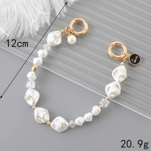 Baroque Artificial Pearl Beaded Phone Lanyard Bag Charm Alloy Chain With Four-Leaf Clover Heart Pendant Fashion Accessories