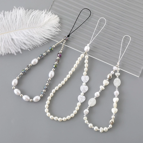 Ciondolo per Telefono con Perline Fatto a Mano Cuore Fiocco Cinturino in Künstliche Perle Sintetiche per Donna Accessorio Decorativo Custodia Telefono