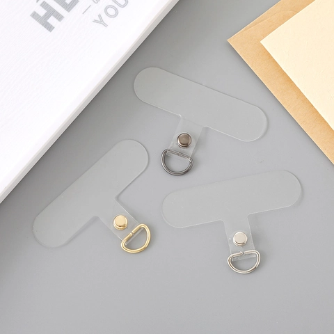 Universal Transparent PVC Phone Lanyard Connector Patch T-Shaped Detachable Phone Case Gasket With Metal D-Ring For Anti-Loss