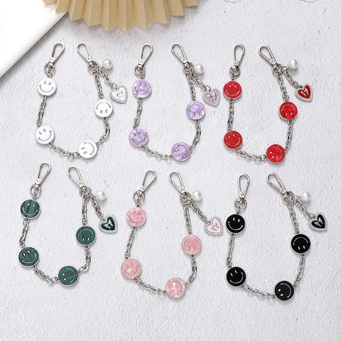 Mode Silber Metallkette Lächeln Gesicht Herz Anhänger Charm Für Tasche Handy DIY Schlüsselanhänger Damen Accessoire