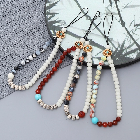 Chinese Style Phone Lanyard Natural Stone Bodhi Beads Phone Strap Agate Bead Wrist Strap For CCD Camera Phone Charm Women