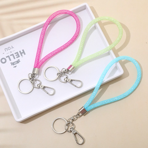 Fashion Rhinestone Mesh Rope Keychain Lanyard For Women Shiny Glitter Phone Strap With Metal Buckle Versatile Bag Pendant