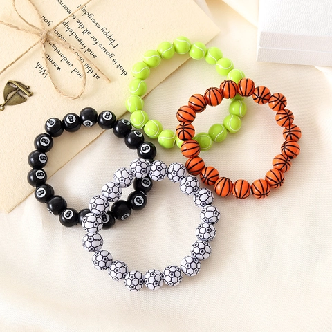 Acryl Sportball Perlenarmband Für Damen Herren Basketball Fußball Baseball Billard Nr 8 Fan Elastisches Schmuck Armband