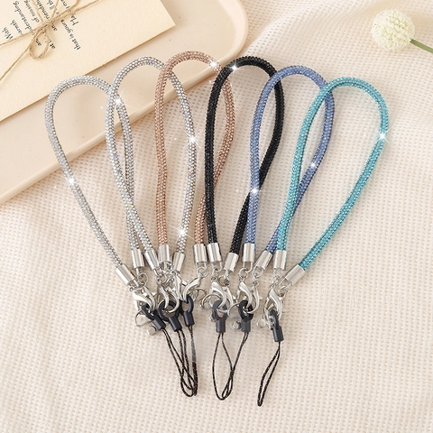 Luxurious Full Rhinestone Phone Lanyard Wrist Strap Alloy Lobster Clasp Sparkling Diamond Keychain Women Handbag Accessories