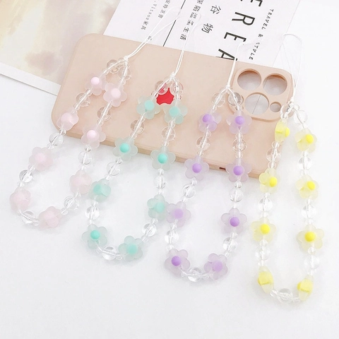 Acryl Mattierte Blumen Perlen Handykette Anti-Verlust Mobile Telefonkette Handgelenkband Für Damen Frischer Stil Anhänger