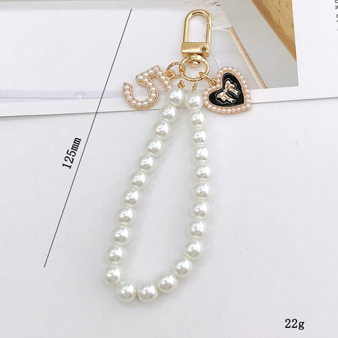 Künstliche Perle Herz Schleife Nummer 5 Schlüsselanhänger Für Damen Legierung Strass Anhänger Tasche Charm Handyband Zubehör