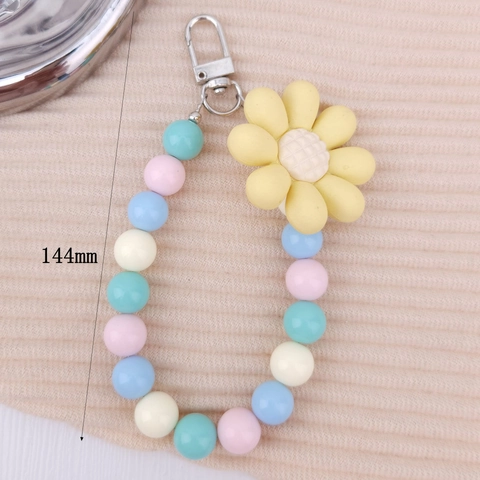 Perlen Blumen Handy Anhänger Macaron Farbe Harz Gänseblümchen Tasche Anhänger Mit Metall Karabinerverschluss Für Damen Mädchen