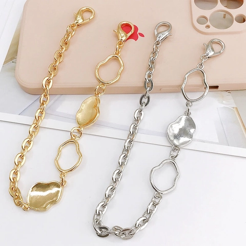 Zinklegering Onregelmatige Geometrische Telefoonketting Lanyard Vergoldet Glanzend Metaal Anti-Val Polsband Voor Tas Telefoonhoes Decoratie