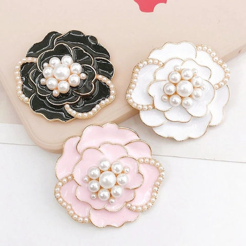 Accessoire DIY Fleur de Camélia Perle Artificielle Strass Émail Décoration pour Chaussures Coque de Téléphone Bijoux pour Femmes