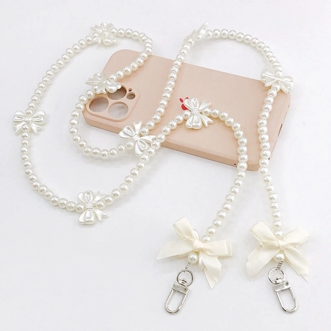 Elegante Cordino per Telefono a Tracolla con Fiocco in Perle Artificiali Dolce Catena da Appendere in Resina per Donna