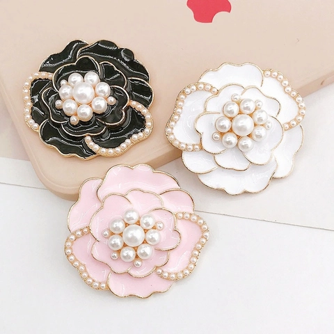 Accessoire DIY Fleur de Camélia Perle Artificielle Strass Émail Décoration pour Chaussures Coque de Téléphone Bijoux pour Femmes