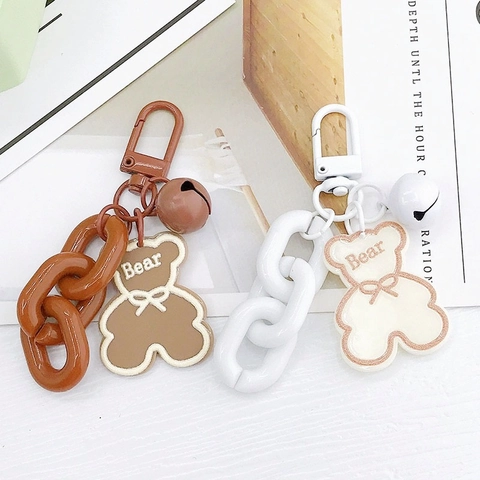Cute Acrylic Bear Keychain With Chunky Plastic Chain And Metal Bell For Bag Charm Decoration Gift For Women Girls
