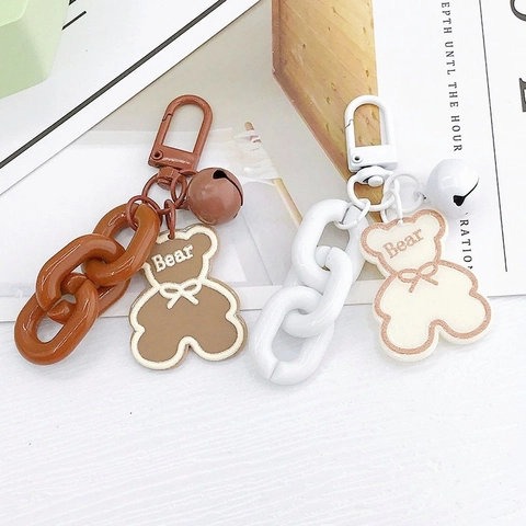 Cute Acrylic Bear Keychain With Chunky Plastic Chain And Metal Bell For Bag Charm Decoration Gift For Women Girls