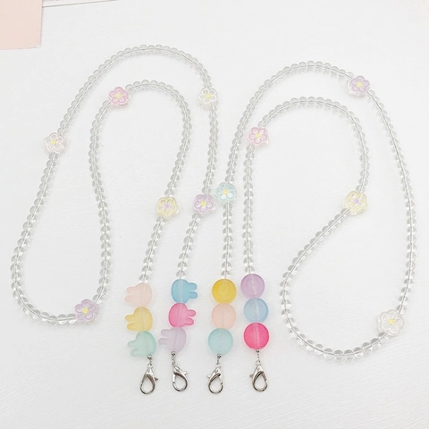 Catenella per Telefono a Tracolla in Perline Fatta a Mano Macaron Resina Fiore Coniglio Faccina Sorridente Cordino Donna