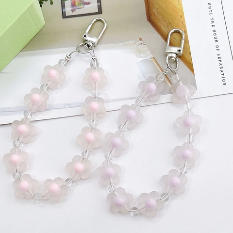Matte Bloem Kralen Sleutelhanger Hars Bloemen Tas Hanger Voor Vrouwen Meisjes Zoet Telefoon Charm Decoratieve Accessoires
