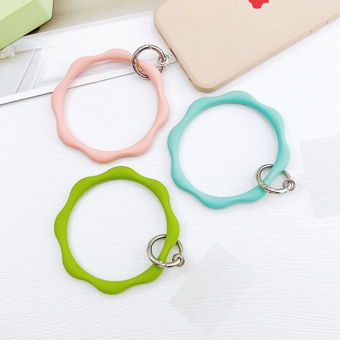 Wellen Silikon Handy Armband Gurt Mit Metallring Transparente Karte Anti-Verlust Hand Schlüsselanhänger Für Damen Handy Schmuck