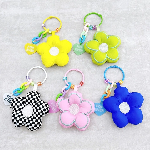 Cute Plush Sunflower Keychain Checkerboard Flower Bag Charm Colorful Plastic Chain Letter Beads Gift For Women Girls