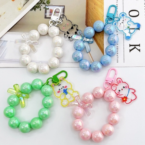 Portachiavi con Ciondolo a Forma di Orsetto con Perline Iridescenti per Decorazione Borse e Custodie Auricolari Fiocco in Resina Regalo Studente