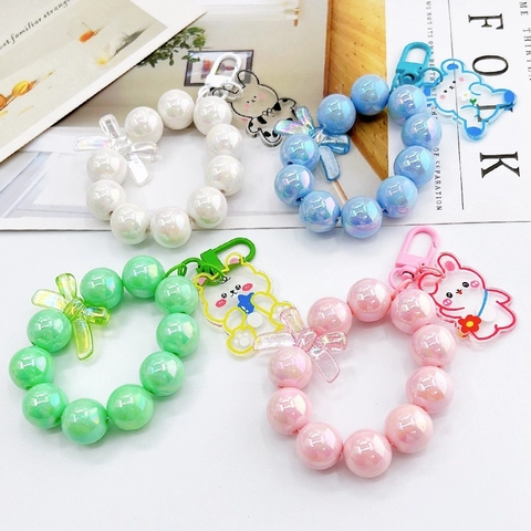 Portachiavi con Ciondolo a Forma di Orsetto con Perline Iridescenti per Decorazione Borse e Custodie Auricolari Fiocco in Resina Regalo Studente