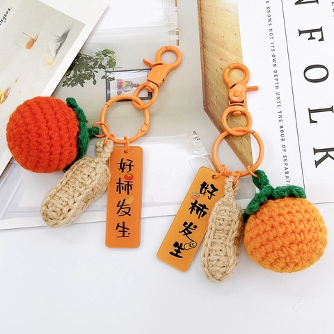 Portachiavi Persimone Arachide Fatto a Mano Uncinetto Ciondolo Borsa Frutta Portafortuna Donna Accessorio Decorativo