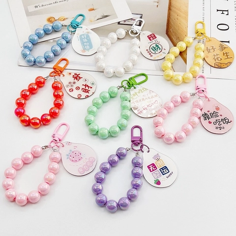 Acrylic Beaded Keychain Mermaid Bead Bag Charm Pendant Lucky Words Phone Strap Decoration Daily Gift For Women Girls