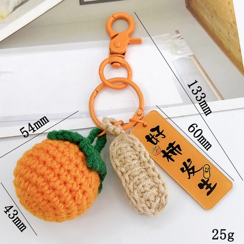 Portachiavi Persimone Arachide Fatto a Mano Uncinetto Ciondolo Borsa Frutta Portafortuna Donna Accessorio Decorativo