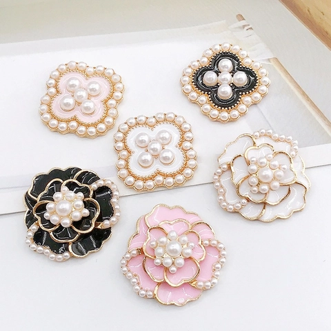 Elegant Alloy Camellia Flower And Four-Leaf Clover DIY Charms With Artificial Pearl Enamel For Phone Case Shoe Jewelry Making