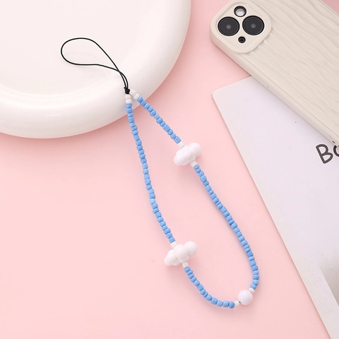 Handmade Beaded Phone Chain Sweet White Cloud Plastic Bead Wrist Strap Lanyard For Women Fresh Phone Case Accessories