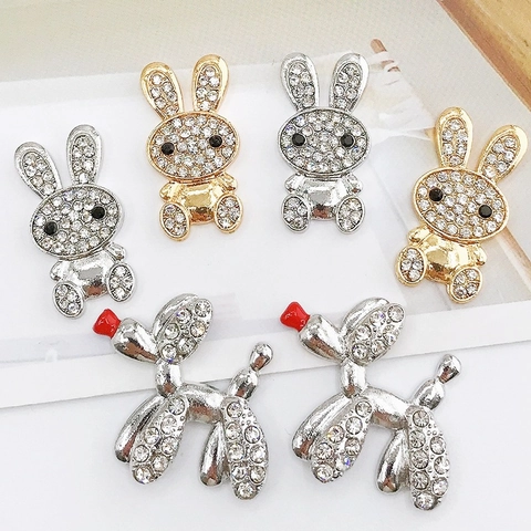 Alloy Rhinestone Rabbit Balloon Dog DIY Pendants Cute Animal Shoe Charms For Jewelry Making Phone Case Decoration Accessories