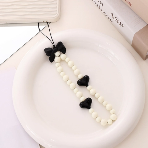 Cordoncino per Telefono in Perline Acriliche Dolce Fiocco Cuore Cinturino da Polso Catena Anti-Caduta per Donna Accessorio Decorativo