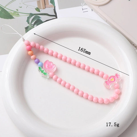 Cordón de Teléfono de Abalorios de Acrílico Dulce Con Dijes de Mariposa Flor Caramelo Hecho a Mano para Mujer