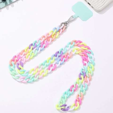 Macaron Colorful Acrylic Mobile Phone Chain Crossbody Lanyard Anti-Lost Shoulder Strap With Metal Clip And Phone Patch