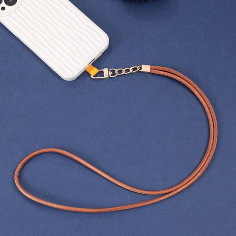 Retro Genuine Leather Cell Phone Lanyard Neck Strap With Metal Clasp Minimalist Cowhide Phone Chain For Men Women