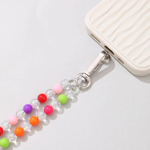 Bunte Acryl Perlen Crossbody Handy Kette Anti Verlust Schlüsselband Mit Metallschnalle Mode Perlen Handy Strap Für Damen