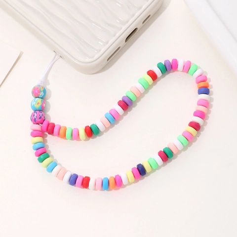 Handmade Colorful Beaded Phone Chain Heart Polymer Clay Faux Artificial Pearl Phone Lanyard For Women Anti-Lost Phone Case Charm Strap