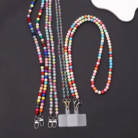 Cordón de Cuentas de Acrílico Colorido Correa de Hombro Cadena de Teléfono Cruzada Mujer Moda Accesorio Anti-Caída para Celular
