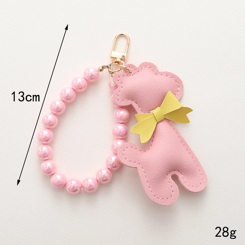Llavero de Cuentas Color Sirena Dulce Cuero Sintético Ciervo Animal Colgante de Bolsa Con Correa de Perlas Artificiales para Regalo de Mujer