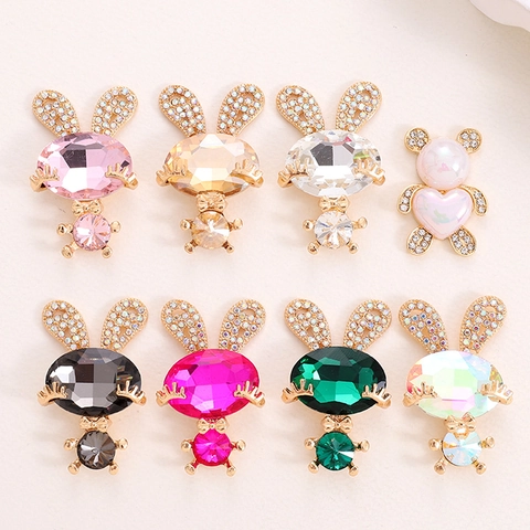 Cute Bunny Bear Alloy Rhinestone Pendants For DIY Shoe Charms Phone Case Decoration Cartoon Jewelry Making Charms Accessories