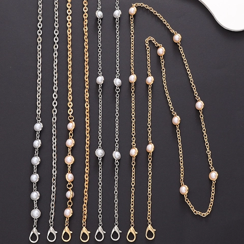 Metal Chain With Artificial Pearl Crossbody Phone Lanyard For Women Fashion Golden Silver Bag Strap Hanging Accessory
