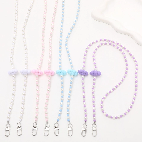 Sweet Beaded Phone Lanyard Artificial Pearl Crossbody Chain With Cloud Pendant Women Fashion Accessories Mobile Phone Strap