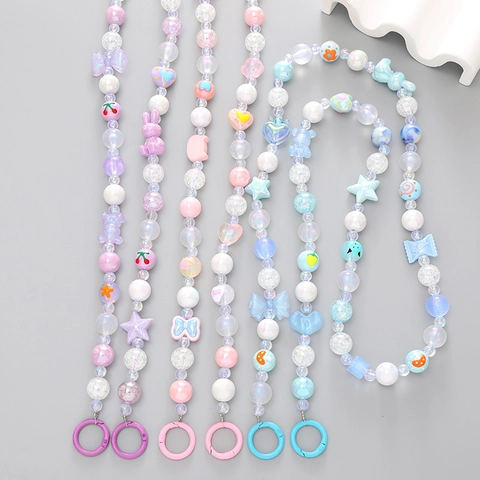 Sweet Beaded Mobile Phone Lanyard Crossbody Chain With Acrylic Cartoon Animal Fruit Charms For Women Girls Fashion Jewelry Strap